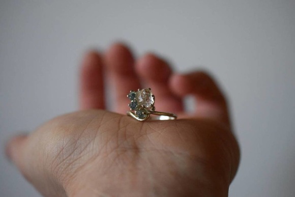 Montana sapphire ring, engagement ring, raw diamond ring size 5 6 7 8 9 - Picture 3 of 5